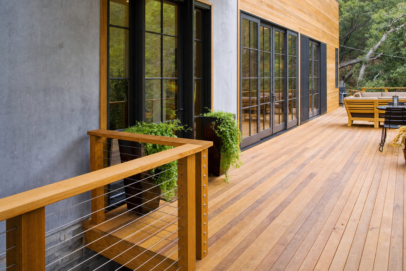 Cedar wood deck construction