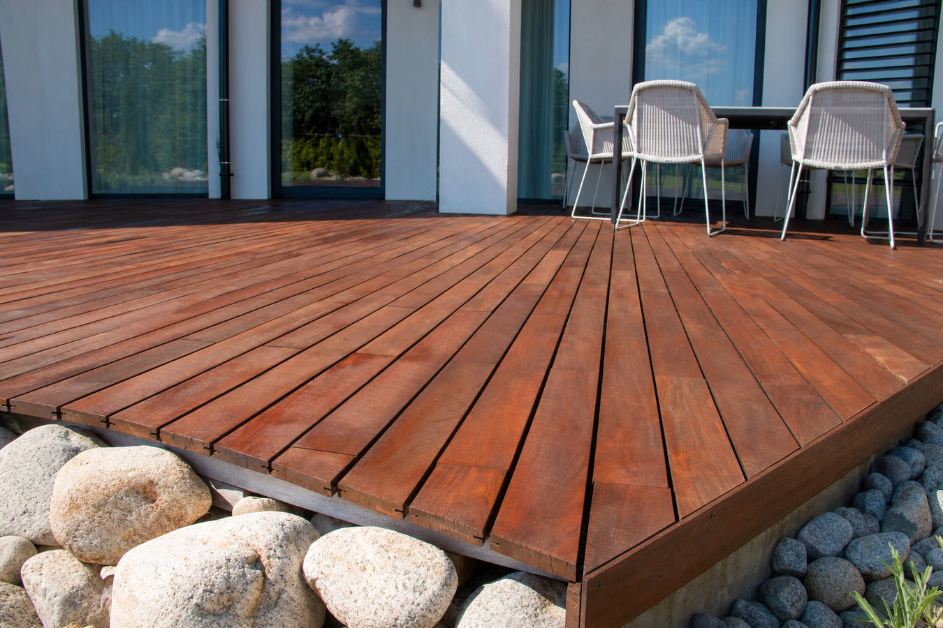 Pressure-treated wood deck construction